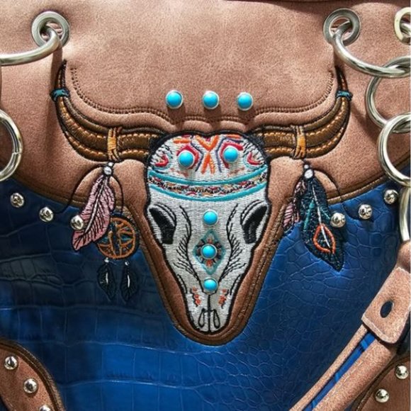Blue Western Longhorn Embroidered Purse - Picture 6 of 12